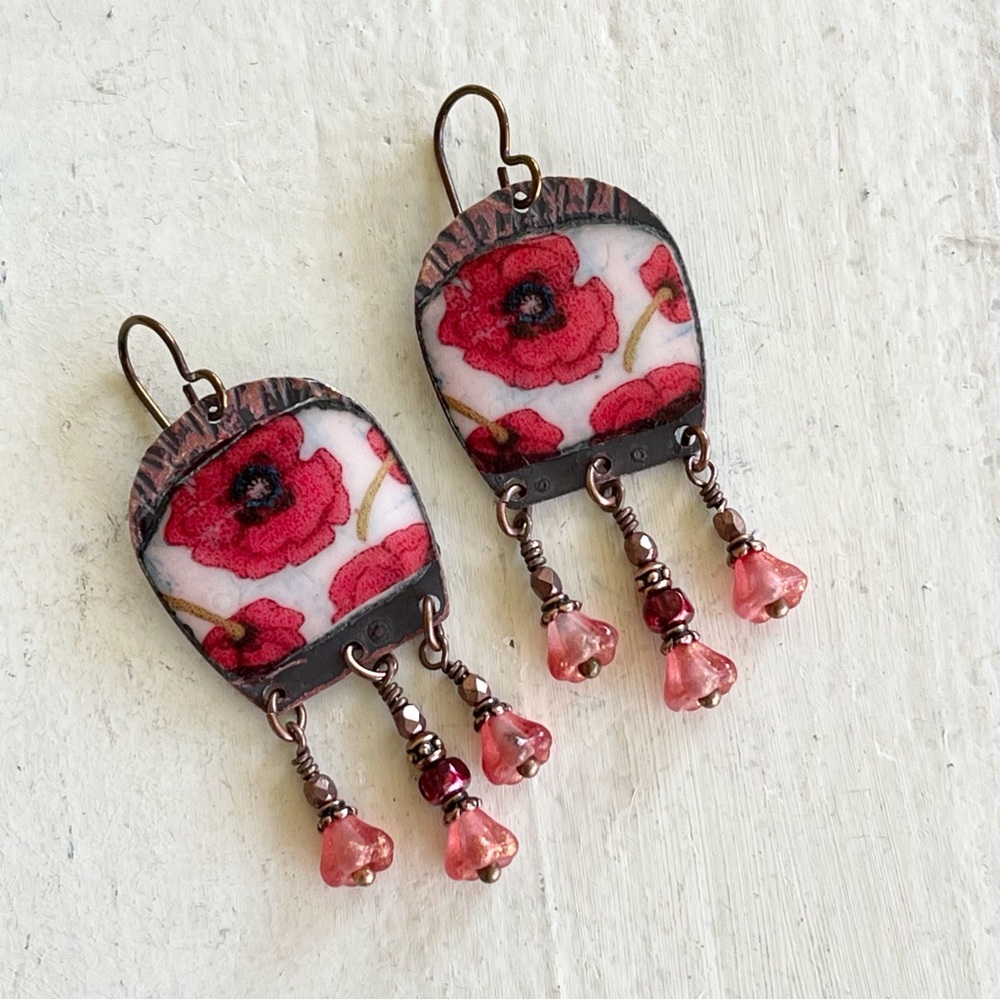 ARTISAN Earrings “Poppies” - Dangles - Picture 6 of 10